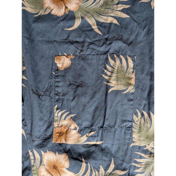 Vintage Weekender Hawaiian Shirt Blue Beige Hibiscus Palm Casual Button-Up XXL - Picture 7 of 9